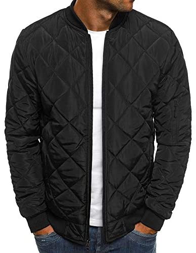 Mens Quilted Bomber Jackets Rib Diamond Lightweight Varsity Jackets Winter Chunky Flight Padded Coat Outwear