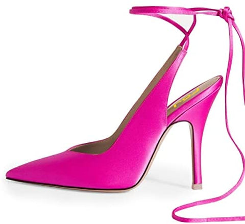 Women Classic Strappy Ankle Strap Lace up Mid Heels Pointed Toe Stylish Stiletto Sandals Slingback Pump Dress Wedding Prom Shoes Size 4-15 US