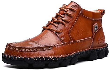 Mens British Boots Ankle Length Leather Motorcycle Boots Zipper or Lace-Up