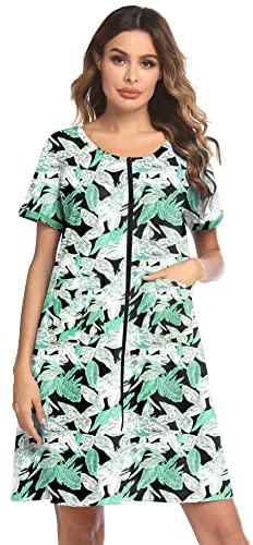 Women Zip-up Bathrobes Short Nightgown