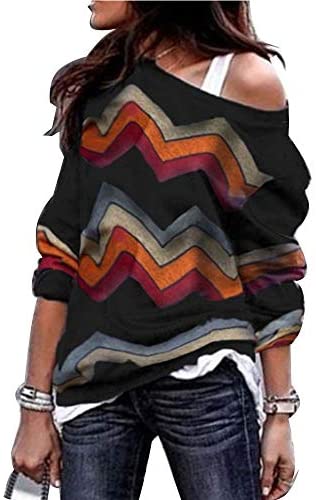 Women's Printed Round Neck Long Sleeve Blouses Off Shoulder Fashion Shirts
