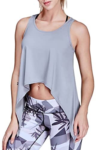 Women's Casual Scoop Neck Yoga Tank Tops Sleeveless Irregular Hem Solid Workout Running Crop Tops T Shirts