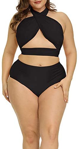Women Plus Size Swimsuit Self Tie Bikini Sets Two Piece Backless Swimwear