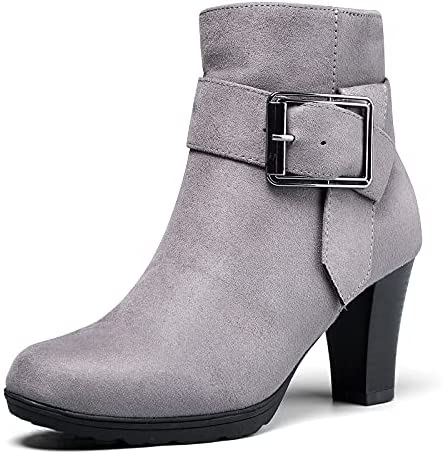 mysoft Women's Booties with Heel, Chunky Stacked Heel Zipper Ankle Boots for Ladies