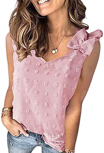 Women Chiffon Pleated Vest Top Solid Color Textured Ruffle Sleeveless Tank Tops