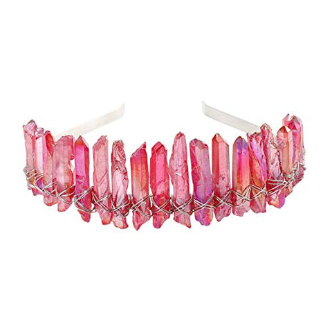 AWAYTR Raw Crystal Quartz Crown – Rhinestone Tiara Mermaid Headband for Woman Weeding and Partie(white)