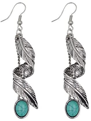 Ginasy Bohemia Spiral Drop Earrings Teardrop Simulated Turquoise Dangle Earrings Fashion Jewelry for Women Girls Valentines Day Gifts