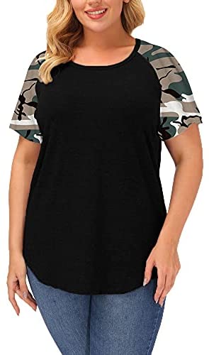 Plus Size Tops Women Stripe Short Sleeve Summer Casual Raglan T Shirts