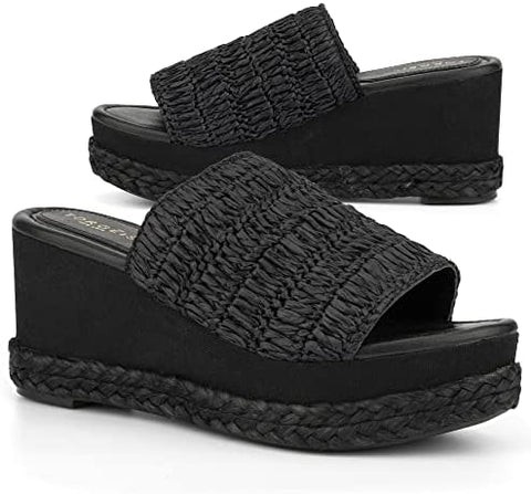 Torgeis Women's Neith Espadrille Slip-On Wedged Platform Heeled Sandal, Round Open Toe, Rubber Outsole
