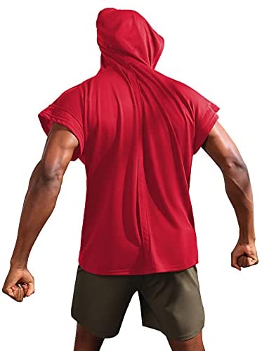 iWoo Men's Workout Hooded Tank Tops Bodybuilding Muscle Shirts Short Sleeve Gym Hoodie for Men