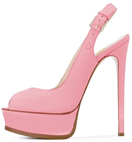 FSJ Women Sexy Peep Toe Stilettos Pumps Platform High Heels Slingback Sandals Strappy Dress Party Shoes with Buckle Size 4-15 US