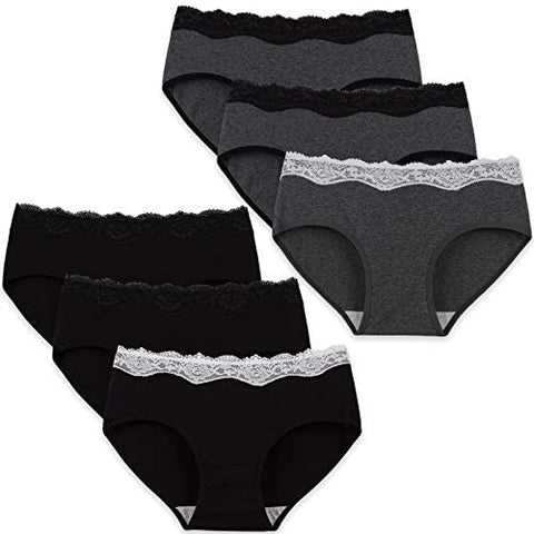 INNERSY Womens Lace Underwear Cotton Hipster Panties Regular & Plus Size 6-Pack