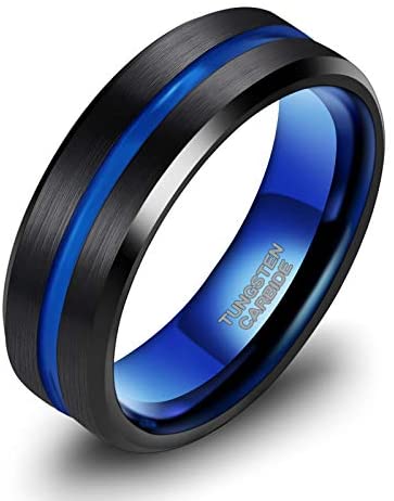 TRUMIUM 8mm Mens Wedding Ring Tungsten Centre Groove Beveled Edge Matte Brushed Comfort Fit Size 6-14