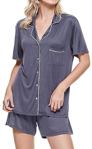 Womens Pajama Sets Soft Loungewear Set Short Sleeve Button Sleepwear Two-Piece Pj Sets Nightwear Pajamas for Women