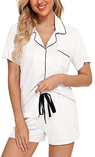 Womens Pajamas Set Short Sleeve Sleepwear Button Down Nightwear Shorts Soft Pj Sets S-XXL