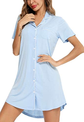 Pajama Nightgown for Women Short/Long Sleeve Button Down Nightwear Top Boyfriend Sleep Shirts Nightdress S-XXL