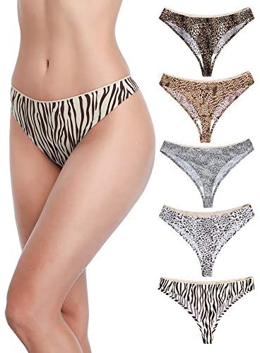 XS-XL Seamless, Soft, Spandex Stretchy Nylon Leopard Print Animal Print Thongs for Women