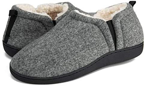 Slippers for Men Cozy Memory Foam Closed Back House Shoes with Plush Sherpa Fleece Lining Anti-Skid Rubber Sole Slip on Flats Slippers Indoor Outdoor
