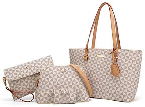 Women Fashion Synthetic Leather Handbags Tote Bag Shoulder Bag Top Handle Satchel Purse Set 4pcs