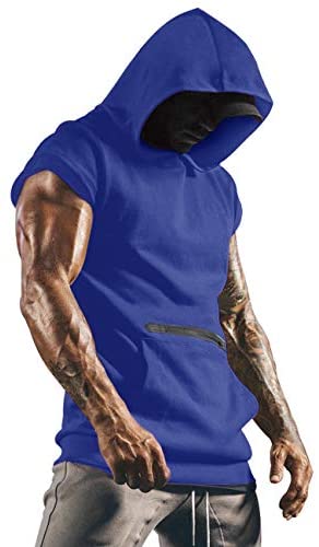 iWoo Mens Fashion Muscle T Shirts Hooded Workout Shirts with Pocket