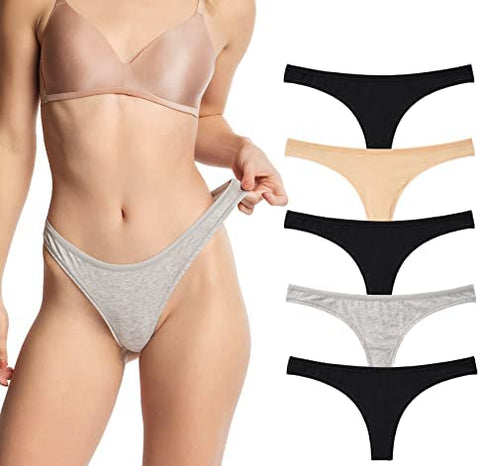 INNERSY Women's Basic Cotton Thongs Panties Light G String Underwear 5-Pack