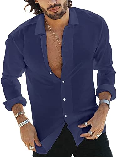 Men's Long Sleeve Button Down Shirts Regular Fit Lightweight Sweat Absorbing Breathable Solid Casual Tops