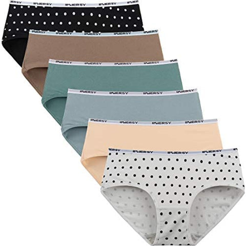 INNERSY Womens Cotton Sporty Underwear Hipster Panties Regular & Plus Size 6-Pack
