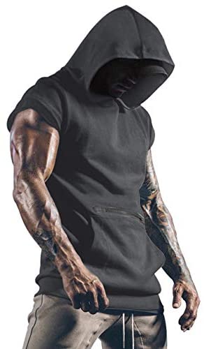 iWoo Mens Fashion Muscle T Shirts Hooded Workout Shirts with Pocket
