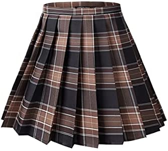 Womens Uniforms Plaid Pleated Mini Skirt