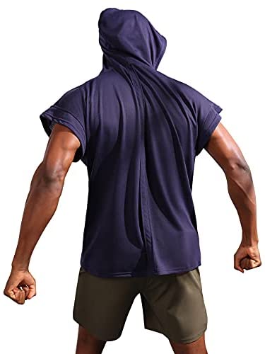 iWoo Men's Workout Hooded Tank Tops Bodybuilding Muscle Shirts Short Sleeve Gym Hoodie for Men