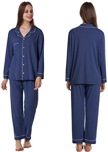 Women Pajamas Set Bamboo Viscose Soft Breathable Nightgown with Long Sleeve