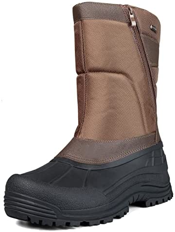 mysoft Men's Winter Snow Boots Mid Calf Waterproof Insulated Fur Lined Warm Anti-Slip Zip Boot