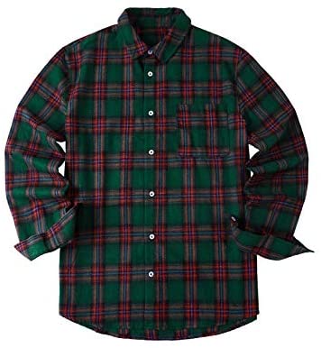 Mens Plaid Flannel Shirt Long Sleeves Button Down Collar Regular-fit Shirts with Pockets