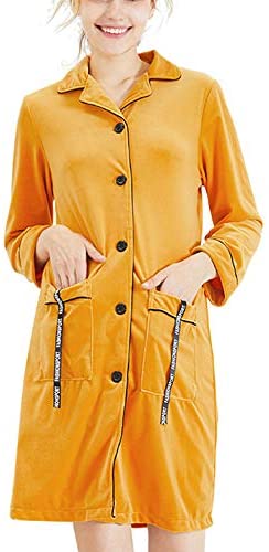 Women's Mid Length Button Down Nightdress Pocket Autumn Winter Nightgown