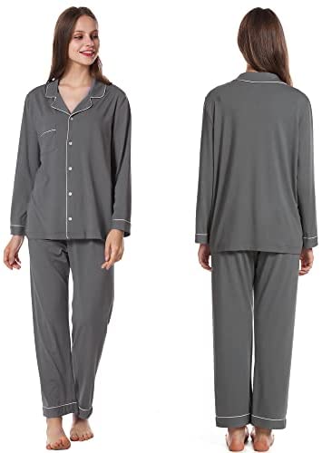 Women Pajamas Set Bamboo Viscose Soft Breathable Nightgown with Long Sleeve