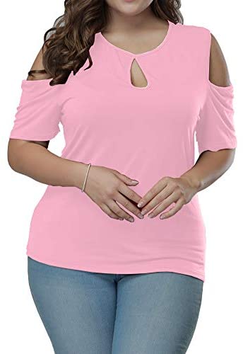 Women's Plus Size Top Keyhole Front Short Sleeve Cold Shoulder T Shirt