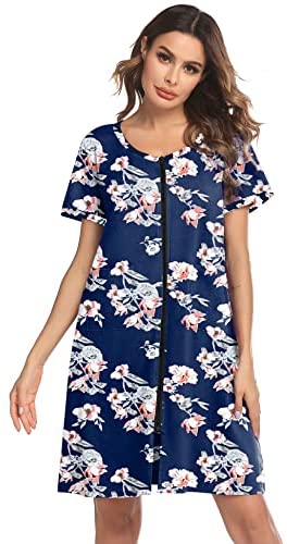 Women Zip-up Bathrobes Short Nightgown