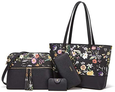 Women Fashion Synthetic Leather Handbags Tote Bag Shoulder Bag Top Handle Satchel Purse Set 4pcs
