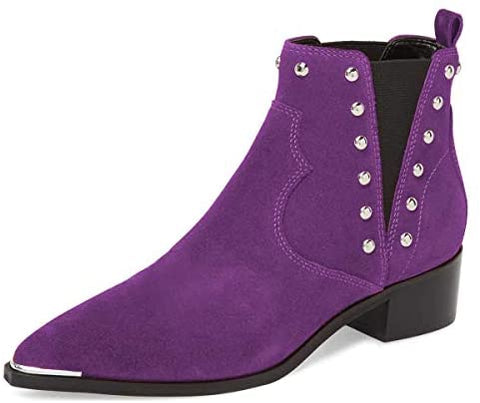 FSJ Women Dressy Chelsea Ankle Boots Pointed Toe Chunky Low Heels Side Panel Faux Suede Shoes Size 4-15 US