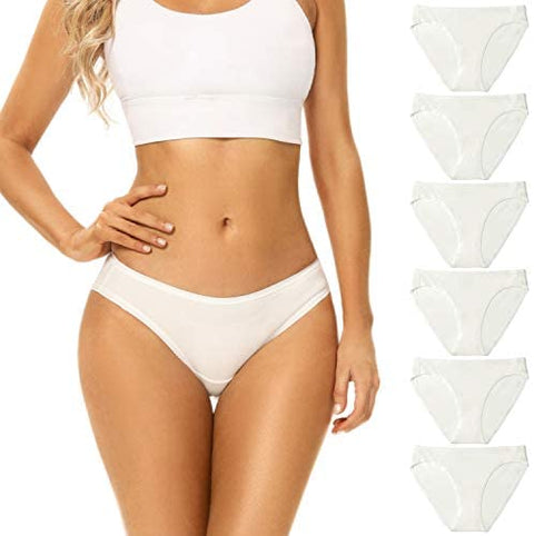 POKARLA Women's Hi-Cut Bikini Panties Soft Stretch Cotton Underwear Hipster Ladies Briefs 6-Pack(Regular & Plus Size)