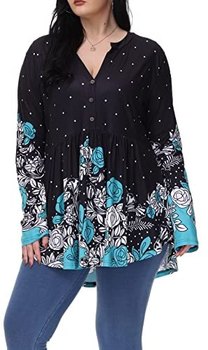 Women Plus Size Tunic Tops Christmas Shirt Floral Print Casual Flowy Tunics for Leggings