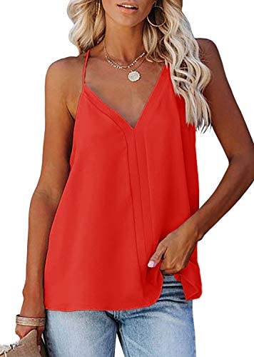 Womens V Neck Camisole Solid Sleeveless Tank Tops Casual Halter Loose Fit Racerback Shirts