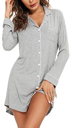 Pajama Nightgown for Women Short/Long Sleeve Button Down Nightwear Top Boyfriend Sleep Shirts Nightdress S-XXL