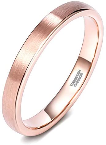 TRUMIUM 3mm 5mm Tungsten Rings for Women Mens Rose Gold/Silver Brushed Thin Engagement Wedding Band Comfort Fit Size 4-12
