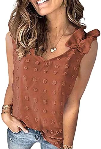 Women Chiffon Pleated Vest Top Solid Color Textured Ruffle Sleeveless Tank Tops