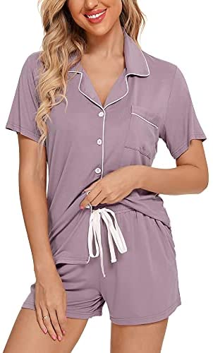 Womens Pajamas Set Short Sleeve Sleepwear Button Down Nightwear Shorts Soft Pj Sets S-XXL