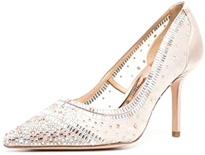 FSJ Women Wedding Rhinestones Mesh Satin High Heel Pumps Pointy Toe Stiletto Slip On Comfort Lace Sequins Bridal Dress Evening Shoes Size 4-15 US