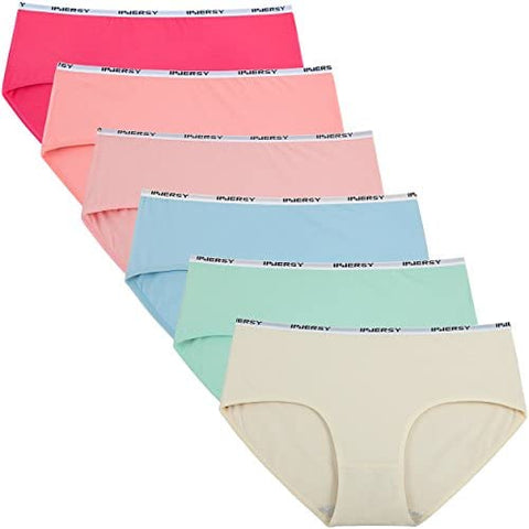 INNERSY Womens Cotton Sporty Underwear Hipster Panties Regular & Plus Size 6-Pack