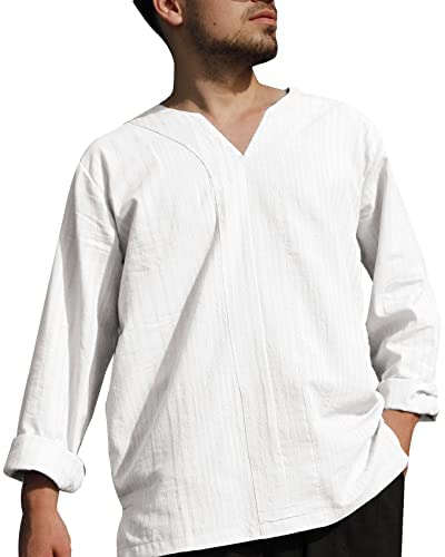 Mens V Neck T Shirts Cotton Linen Loose Fit Long Sleeve Solid Beach Yoga Tops Shirts