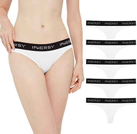 INNERSY Womens Thongs Underwear Cotton Sporty Thong Panties 5-Pack